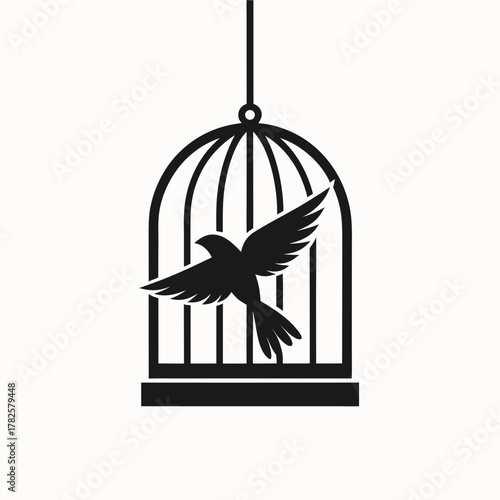 Bird taking flight, escaping from the cage, freedom concept bird