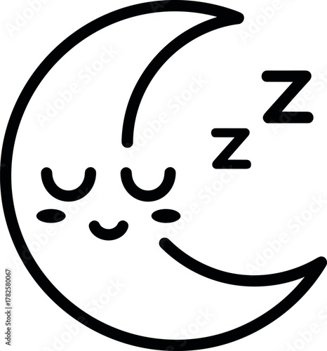 Sleeping moon with zzzs, cute icon, flat design