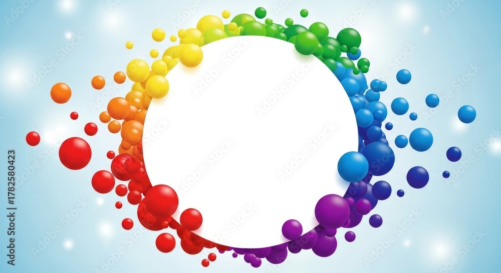 Obraz premium Colorful circular design with rainbow bubbles on a light background