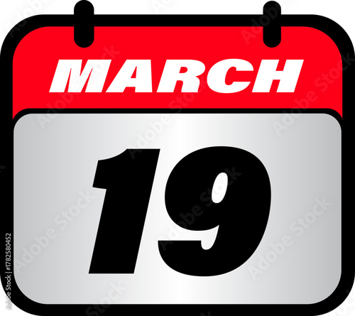 Calendar icon with number 19 concept for date, day, event, appointment, schedule, planning, reminder, or agenda vector illustration !
