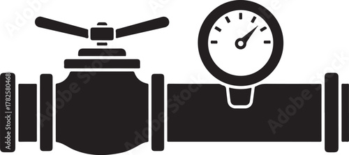 Black pipe valve and pressure gauge icon measurement