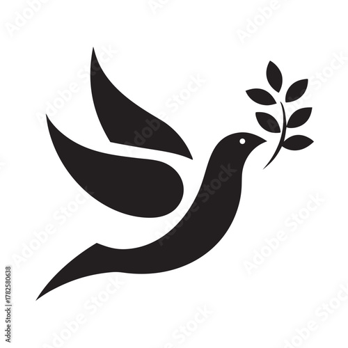 flying dove carrying olive branch symbol silhouette