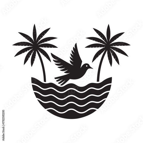 tropical harmony dove flying over palm silhouette
