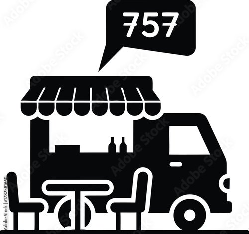 Food truck with outdoor seating and number 757