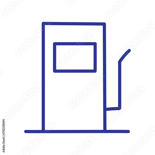 Simple blue line illustration of a gas pump against a white background.