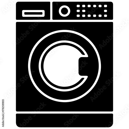 Black washing machine icon for laundry room