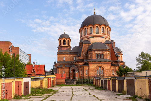 Red brick Orthodox cathedral in Narva. Estonia.