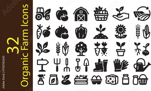 Organic Farm Solid Icons Set