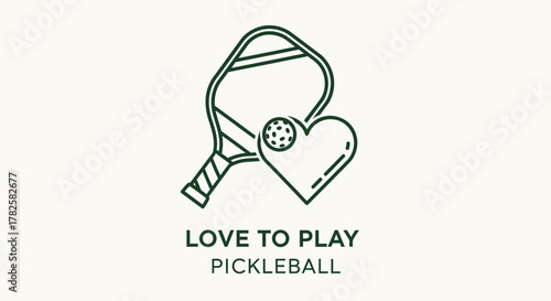 A line art illustration of a pickleball paddle and ball with a heart, accompanied by the text "LOVE TO PLAY PICKLEBALL".