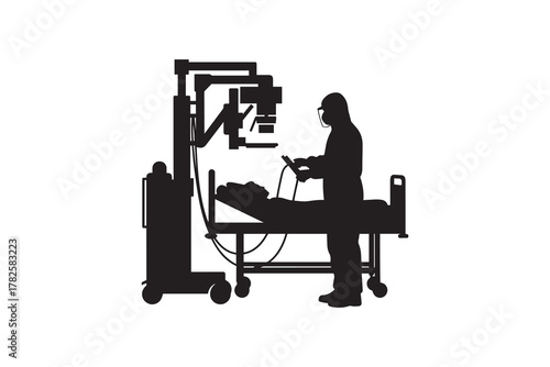 Doctor Examining Patient in Hospital Bed Silhouette Artwork