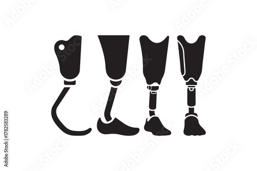 Prosthetic Leg Set Black and White Silhouette Artwork Artificial Limb Vector Illustration in Monochrome