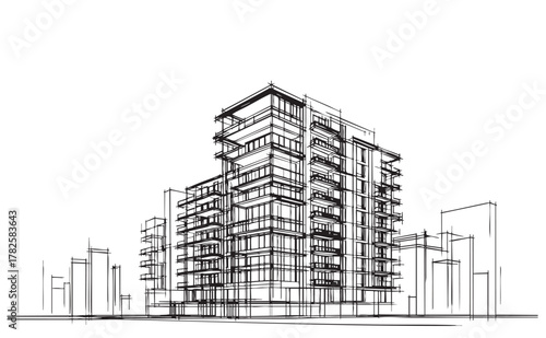 High rise commercial building sketch. Architecture