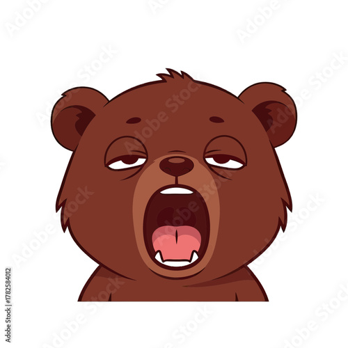 Tired brown bear yawning wide showing sleepy eyes and open mouth, perfect for illustrating exhaustion or needing a break
