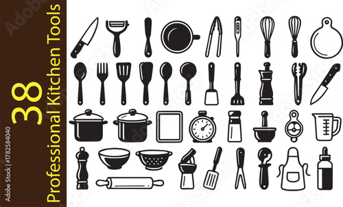 38 Professional Kitchen Tools Solid Icons Set