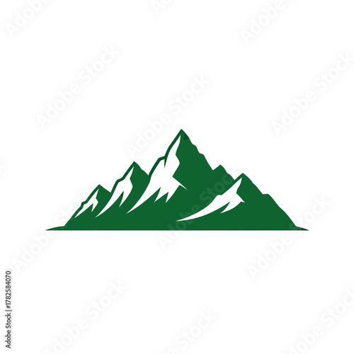 Majestic green mountains rise sharply against a clean backdrop, evoking adventure and natural beauty for branding and design projects