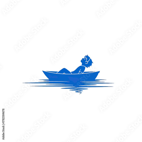 Serene individual finds peaceful escape drifting in boat on calm waters, embracing tranquility and quiet contemplation.