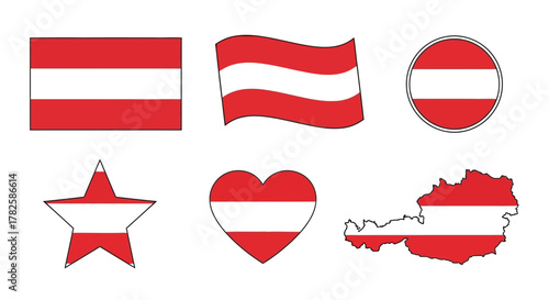 Wallpaper Mural Collection of austrian flag in various shapes, including rectangle, wave, circle, star, heart and country map Torontodigital.ca