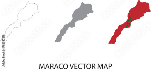 Professional black and white vector map of Morocco, designed in a clean and minimal monochrome style. This editable vector includes precise country borders, major regions, and coastline.