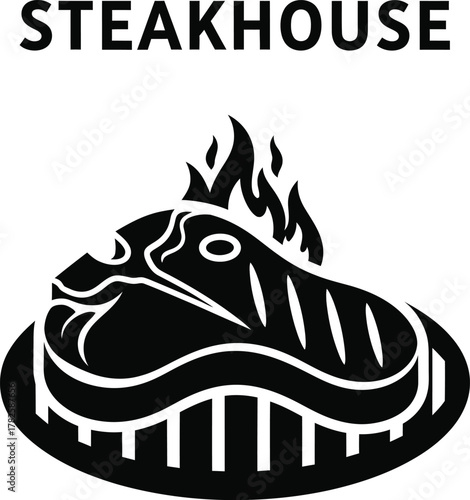 Steakhouse logo with fiery steak icon