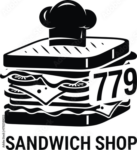 Classic sandwich shop logo with chef hat and number 779