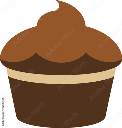 Cartoon Chocolate Souffle Dessert Icon with Swirl Frosting