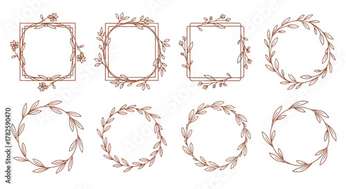 Minimalist Botanical Line Art Frame Vector Collection - Terracotta Wreath Borders