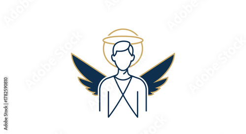 An illustration of a person with a halo and wings, representing an angel, in a minimalist style.