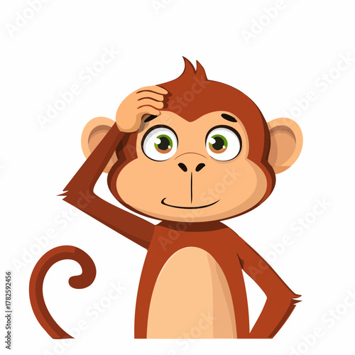 Petit singe étonné qui se gratte la tête, étonnement, réflexion, surpris, isolé sur fond blanc