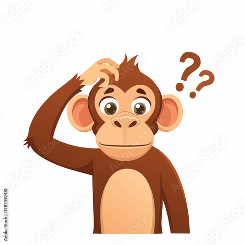 Petit singe étonné qui se gratte la tête, étonnement, réflexion, surpris, isolé sur fond blanc