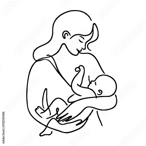 Illustration Pregnant woman silhouettes set, maternity, pregnancy, motherhood concept. Outline Infants Doodle icons drawing, Symbol Mothers with newborns Line art. Moms and Babies Love Collection