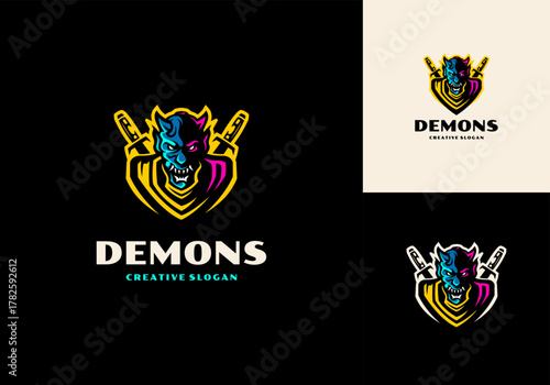 Demon Samurai Mascot Logo Vector Design Illustration Template