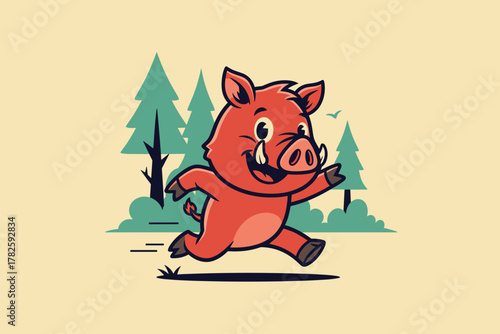 Happy Wild Boar Running with a Big Smile.