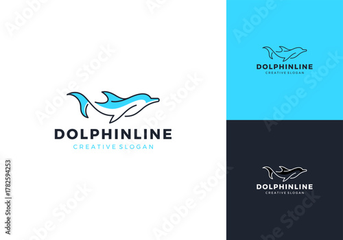 Simple modern Dolphin Outline Logo Design Logo Template