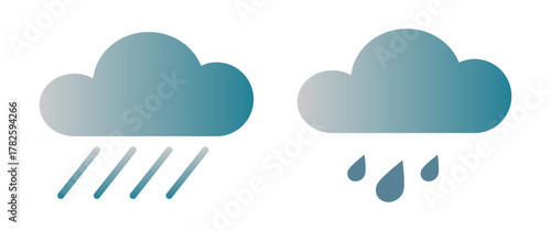 Vector Weather Icons Featuring Clouds with Rain and Drizzle