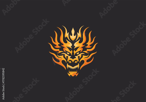 Gradient Flaming Dragon modern logo template, mythological animal vector illustration design