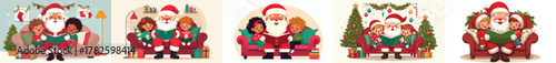 vector santa claus telling stories to little children