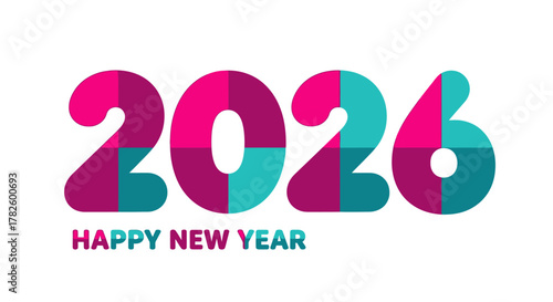 Chunky Bubble Letter 2026 New Year Typography Vector Design - Magenta Teal