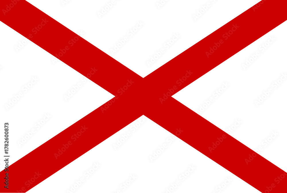 Obraz premium Transparent PNG file of vector graphic of the Alabama state flag, part of the United States of America. Comprised of a white background with a diagonal red cross