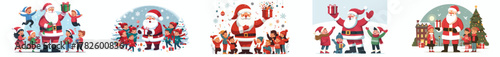 vector santa claus giving children christmas gifts