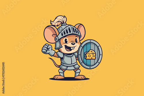 Brave Mouse Knight with Cheese Shield and Armor.