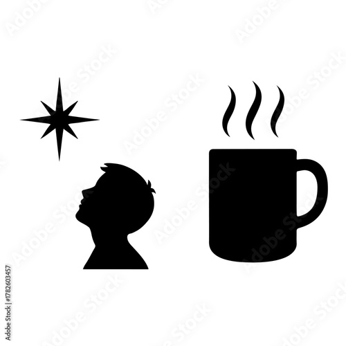 Dreaming of success with coffee and a star shining above, inspiration for new business ideas