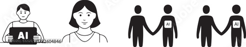 Human figures interacting with AI concepts artificial intelligence