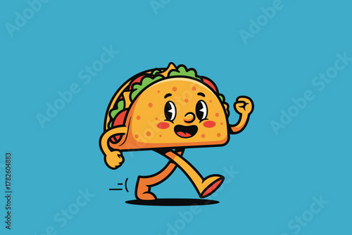 Happy Cartoon Taco Running with Joyful Expression.