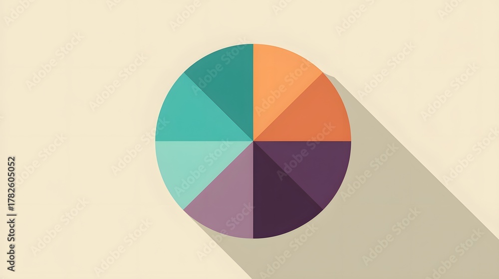 Fototapeta premium Segmented circular chart displayed with a long shadow effect against a pale background