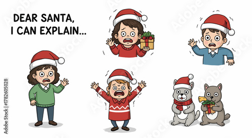 Christmas children worried about their actions and presents to Santa Claus, illustration