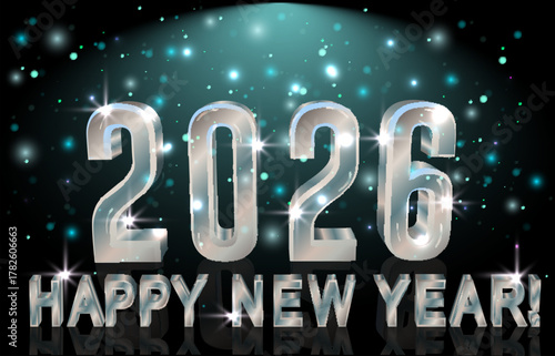 Silver New 2026 year invitation card, vector illustration