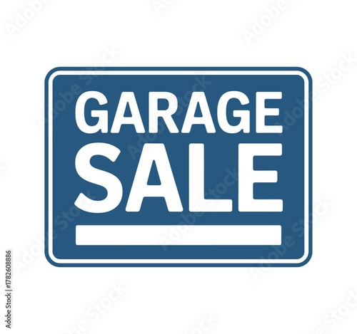 Classic garage sale sign with bold white text on blue background