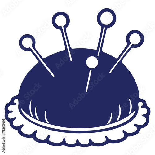 Blue pincushion with pins needles for sewing tailoring crafting projects illustration