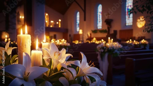Warmly lit church interior during a service or ceremony