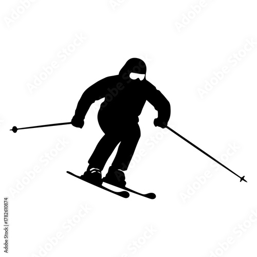Dynamic skier carving down the slopes offering an adventurous and sporty lifestyle concept design